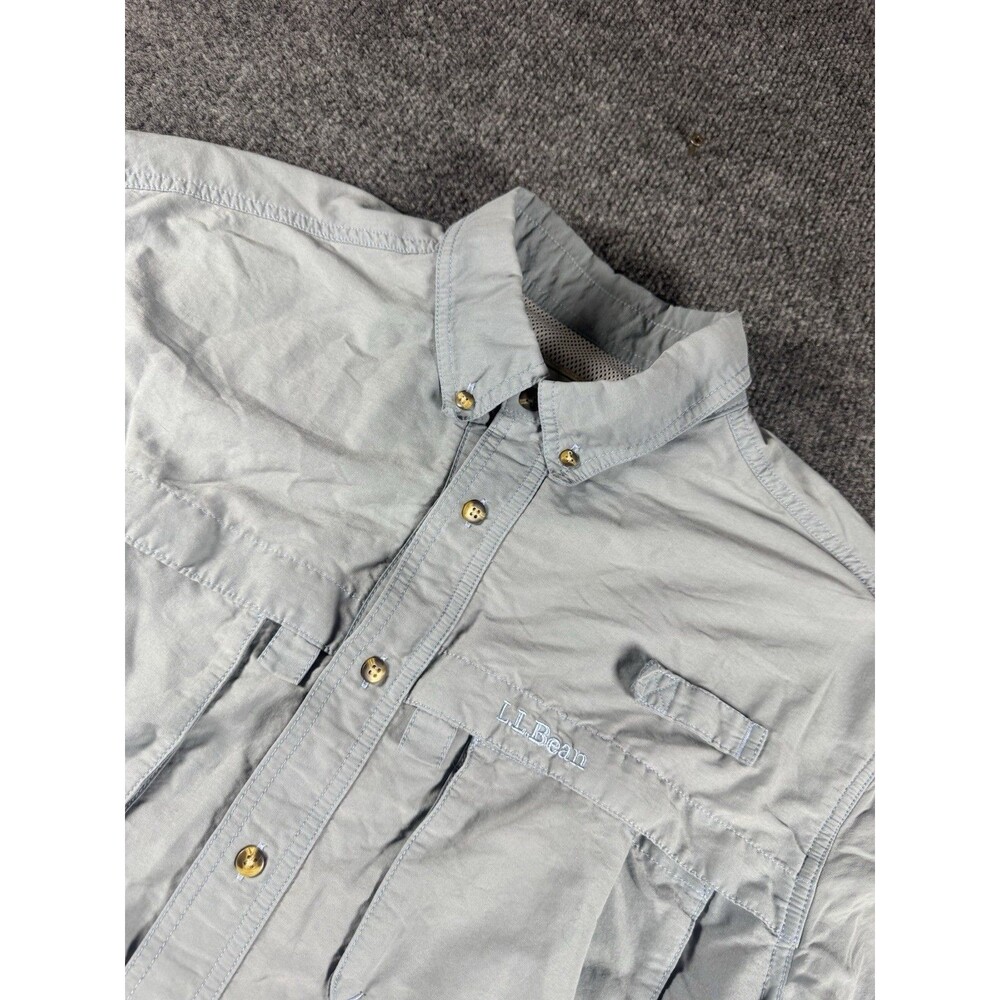 LL Bean Men’s M Blue Gray Tropicwear Button Up Short Sleeve Fishing Shirt
